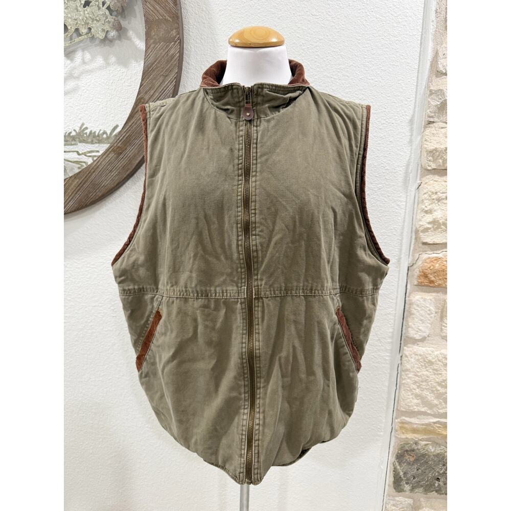 Vintage Wrangler Hero Vest Canvas Sherpa Lined‎ Corduroy Trim Olive Khaki Large